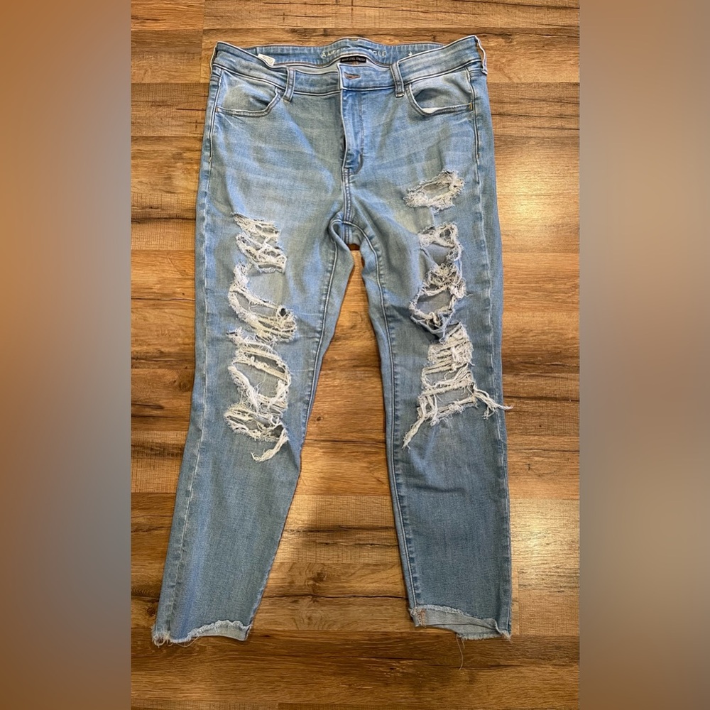 American Eagle Outfitters Blue Skinny Jeans Distressed 16 long
